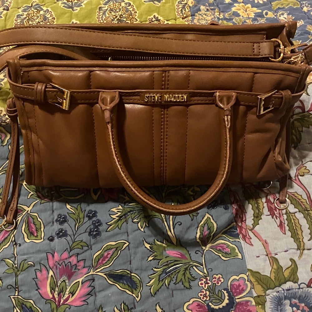 Steve Madden Brown Satchel with Gold Accents